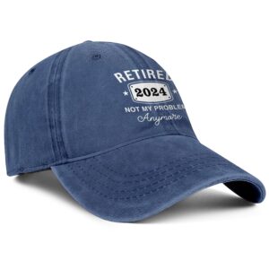 Retirement Gifts for Men Women Hat Retired 2024 Not My Problem Anymore Baseball Cap Blue