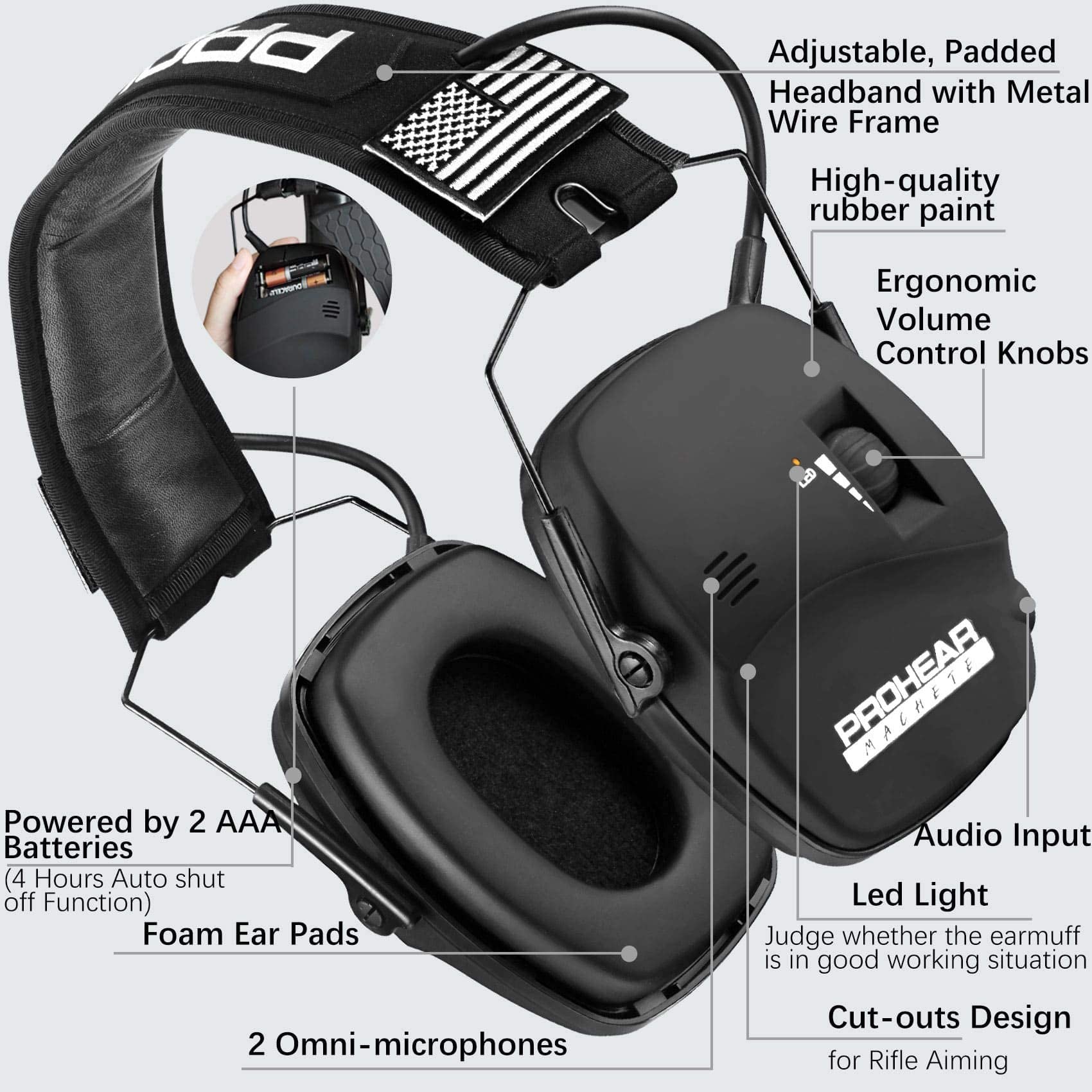 PROHEAR 030 Bluetooth 5.0 Electronic Shooting Muffs Digital Electronic Shooting Ear Protection