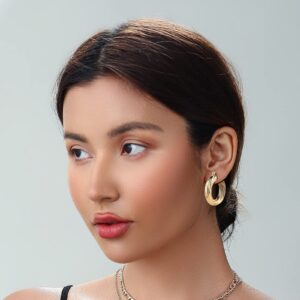 6 Pairs Gold Chunky Hoop Earrings for Women,14K Gold Plated Twisted Huggie Hoop Earring Set Hypoallergenic,Thick Open Hoop Earrings Packs Lightweight. (6 New Gold Hoops)