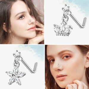 ORAZIO 9 PCS Dangle Nose Rings L Shaped for Women 20G Stainless Steel Nose Rings Studs CZ Cross Crown Flower Heart Dangling Nose Rings Piercing Jewelry