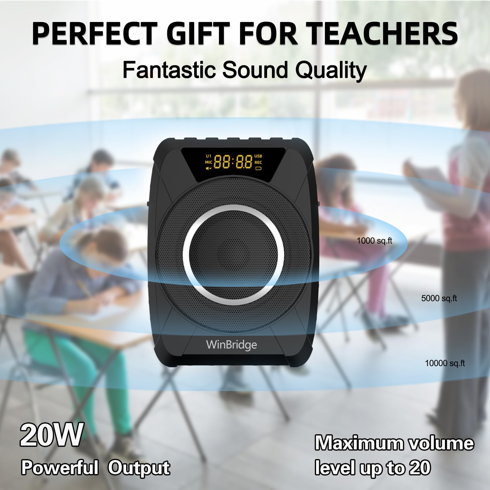 20W Bluetooth Voice Amplifier Wireless Microphone for Teachers, Portable Waterproof Voice Amplifier for Teaching, Speaking, Classroom, Personal Mic Headset and Speaker System M801