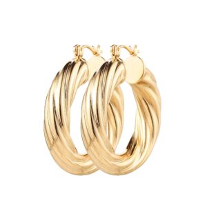 6 Pairs Gold Chunky Hoop Earrings for Women,14K Gold Plated Twisted Huggie Hoop Earring Set Hypoallergenic,Thick Open Hoop Earrings Packs Lightweight. (6 New Gold Hoops)