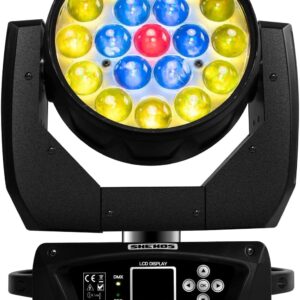 SHEHDS Moving Head Light LED 19x15W RGBW 4in1 Beam/Wash/Zoom Effect Stage Lights Professional DMX512 & Sound Activated Control DJ Lights for Party Wedding Disco and Nightclub - 1 Pack