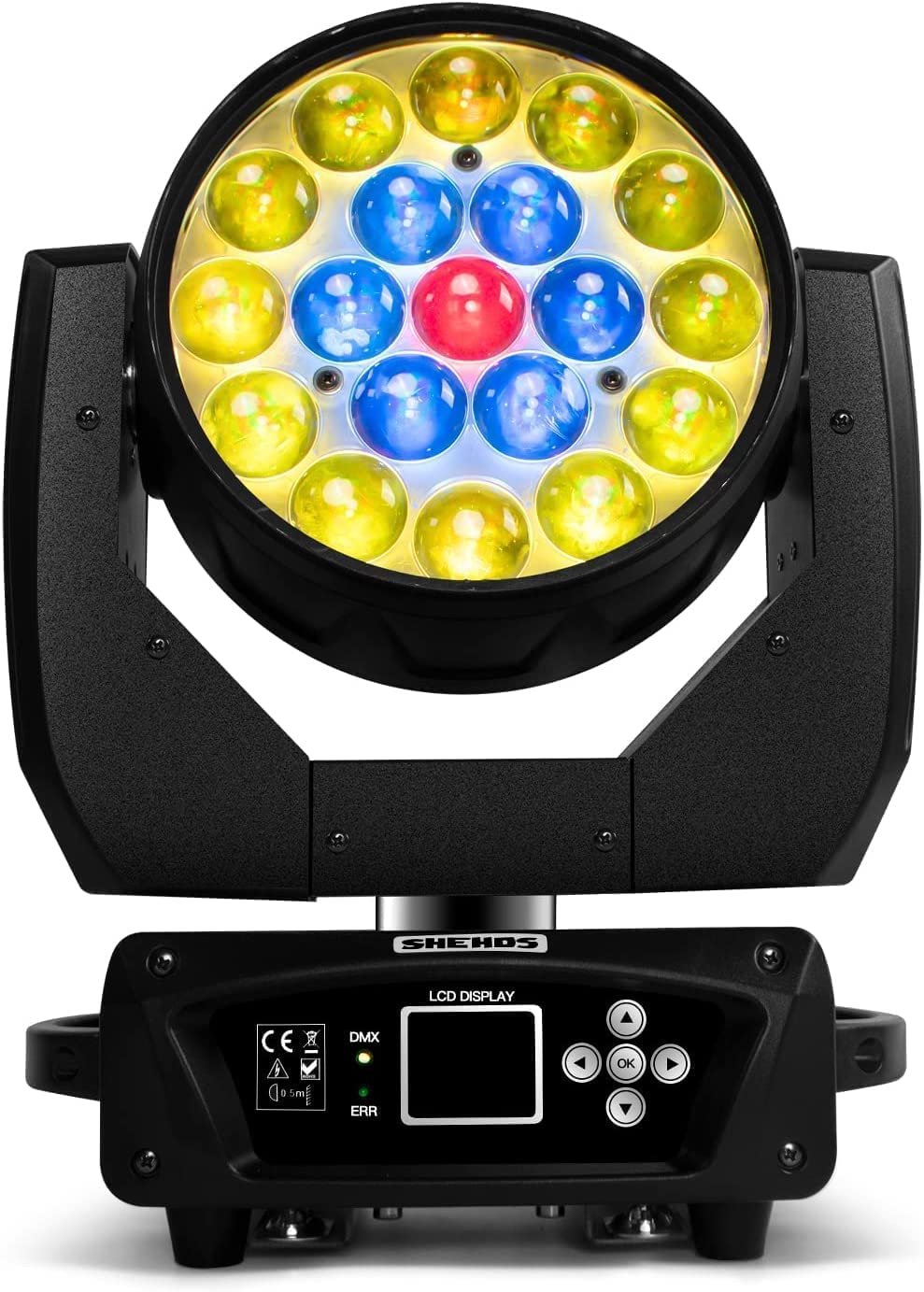 SHEHDS Moving Head Light LED 19x15W RGBW 4in1 Beam/Wash/Zoom Effect Stage Lights Professional DMX512 & Sound Activated Control DJ Lights for Party Wedding Disco and Nightclub - 1 Pack