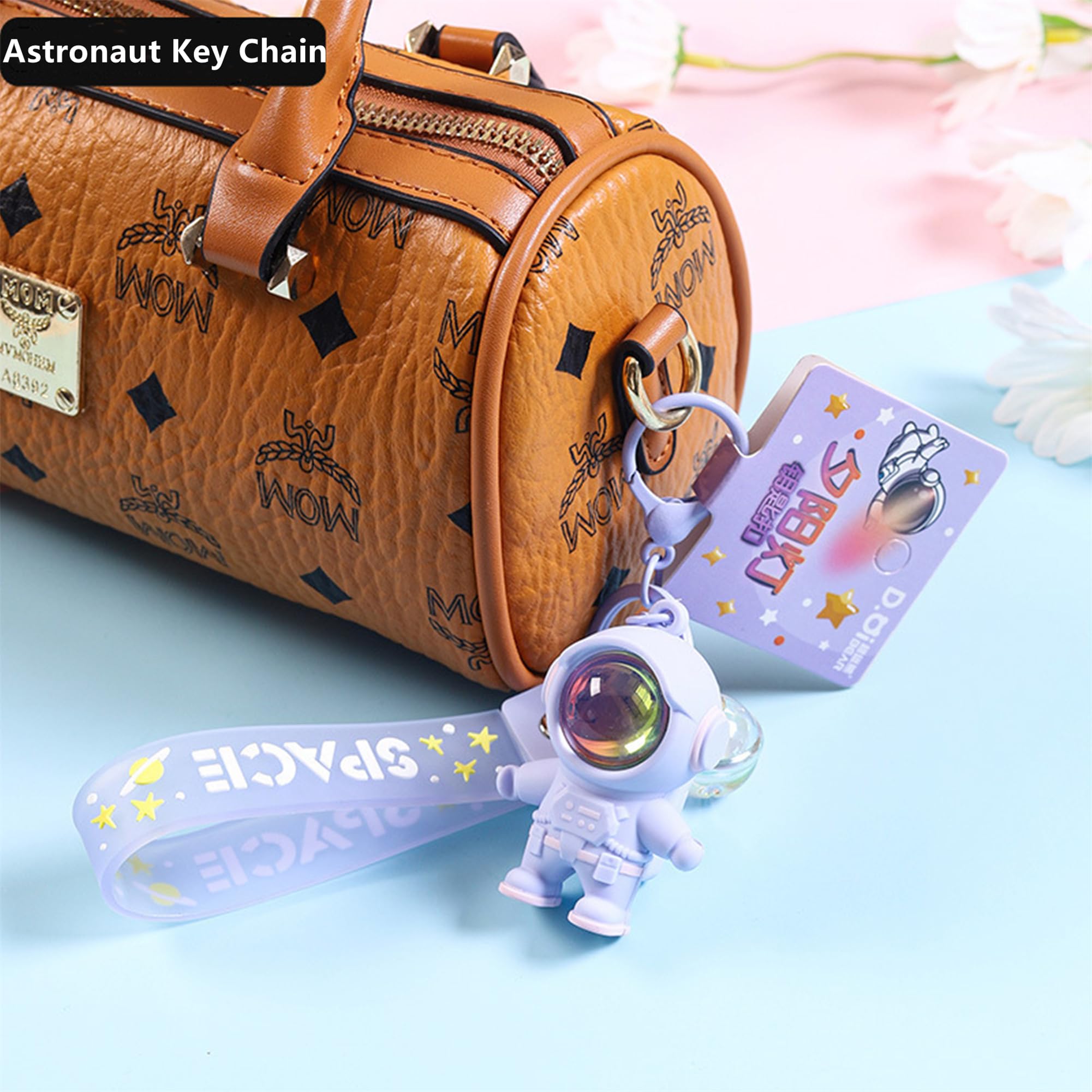 Vlmazlm Rainbow Astronaut Keychain, Purple, Flashlight Keychain for Women and Men, Cute Keychain for Backpacks, Wallet, Car Keys, Unique Gift