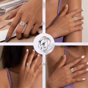 ZELORES 925 Sterling Silver Celtic Knot Rings Open Knuckle Rings for Women Adjustable Thumb Finger Rings Minimalist Cross Line Band Rings (Silver)