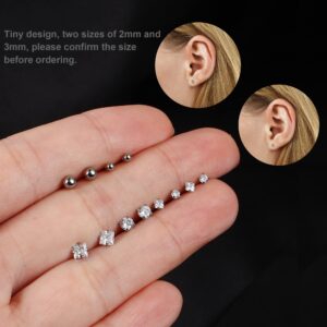 LOYALLOOK 10Pairs Surgical Steel Earrings Sets for Multiple Piercing Lightweight Small Sleeper Huggie Hoop Earrings Tiny Ball CZ Flatback Stud Earrings for Cartilage Helix Lobe Hypoallergenic