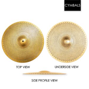 Low Volume Cymbal Pack, Quiet Cymbal Set 14''/16''/18''/20'' (5 Pcs, Matte Golden) | FREE Cymbal Bag included