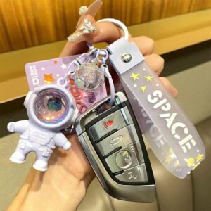 Vlmazlm Rainbow Astronaut Keychain, Purple, Flashlight Keychain for Women and Men, Cute Keychain for Backpacks, Wallet, Car Keys, Unique Gift