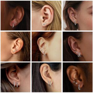 LOYALLOOK 10Pairs Surgical Steel Earrings Sets for Multiple Piercing Lightweight Small Sleeper Huggie Hoop Earrings Tiny Ball CZ Flatback Stud Earrings for Cartilage Helix Lobe Hypoallergenic