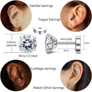 LOYALLOOK 10Pairs Surgical Steel Earrings Sets for Multiple Piercing Lightweight Small Sleeper Huggie Hoop Earrings Tiny Ball CZ Flatback Stud Earrings for Cartilage Helix Lobe Hypoallergenic