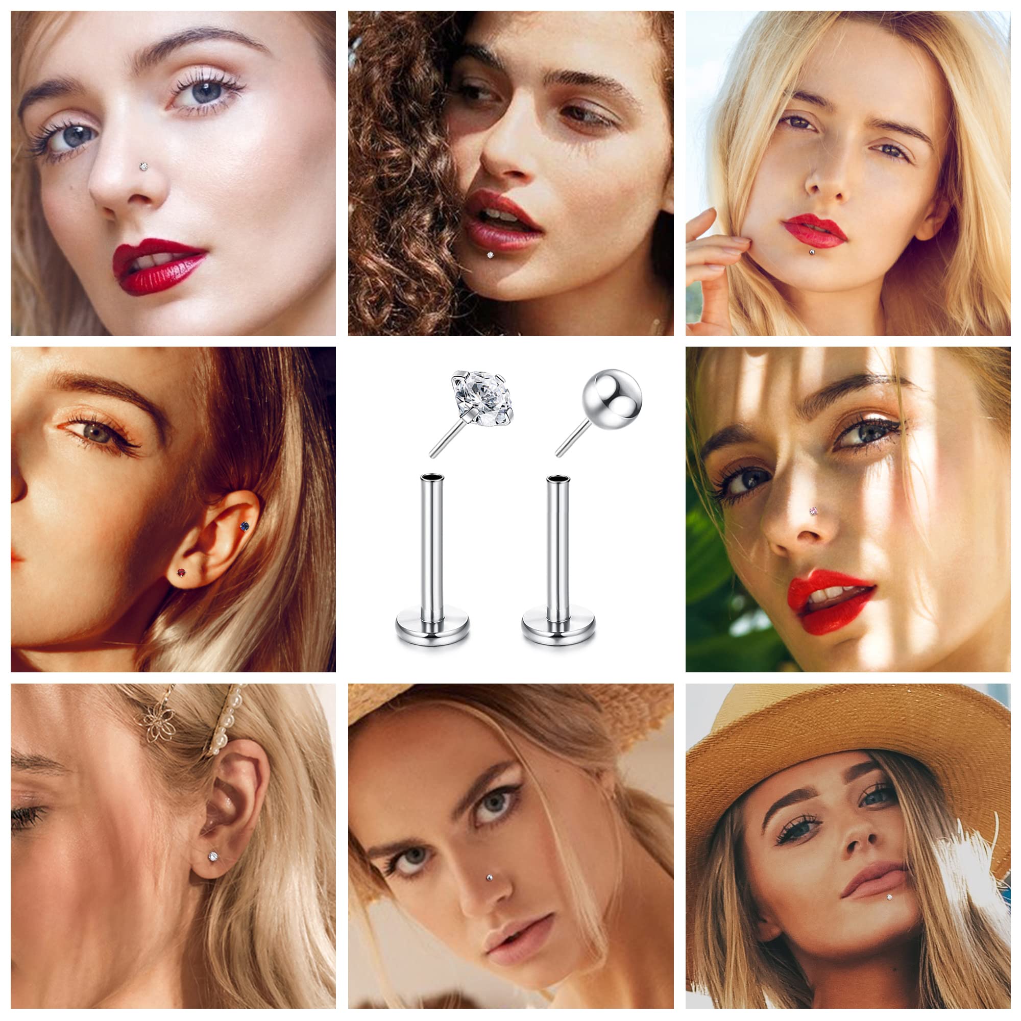 FIBO STEEL 16G Threadless Push in Lip Rings for Women Surgical Steel Nose Rings Studs Labret Monroe Tragus Helix Cartilage Earrings Medusa Piercing Jewelry 8mm