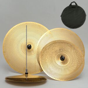 low volume cymbal pack, quiet cymbal set 14''/16''/18''/20'' (5 pcs, matte golden) | free cymbal bag included