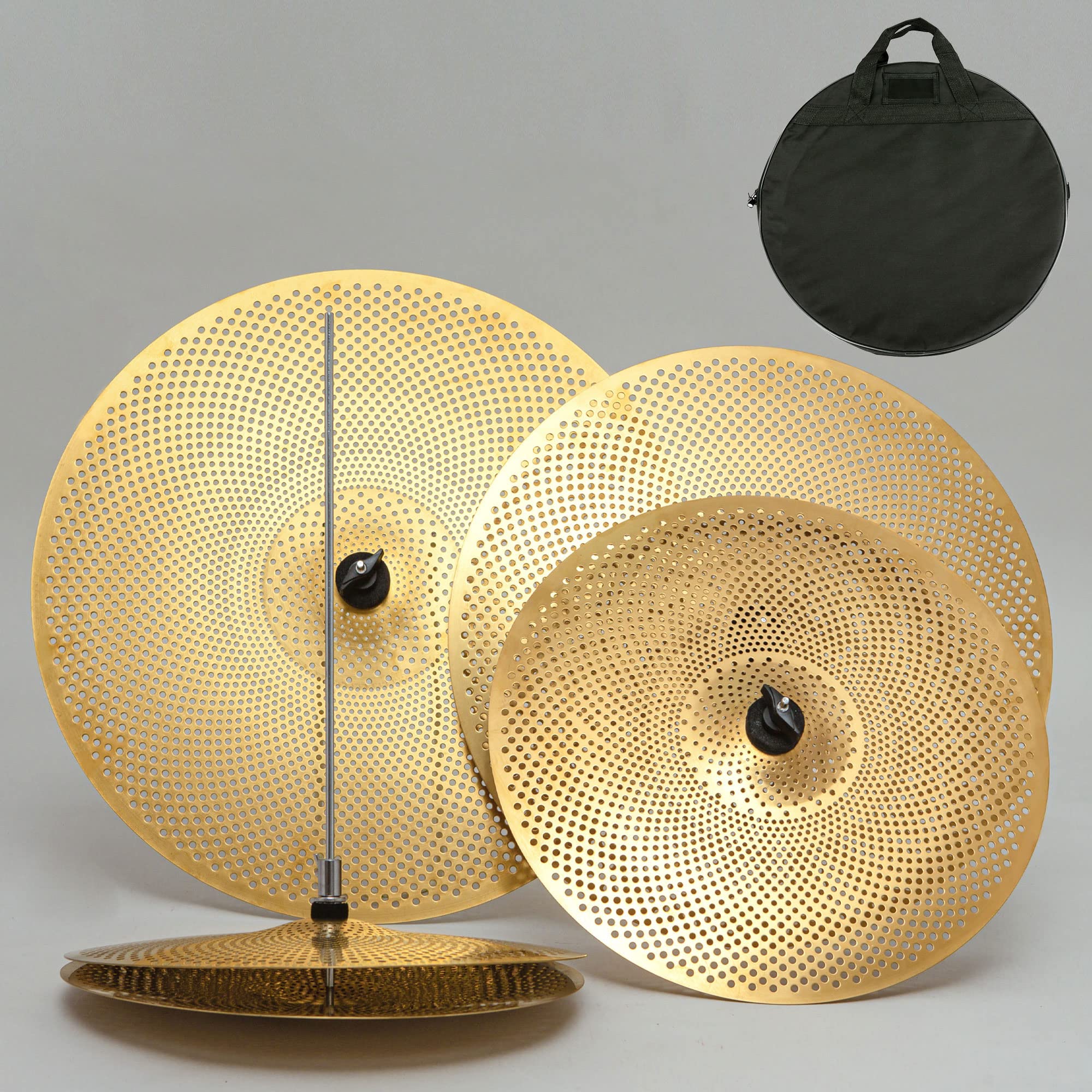 Low Volume Cymbal Pack, Quiet Cymbal Set 14''/16''/18''/20'' (5 Pcs, Matte Golden) | FREE Cymbal Bag included