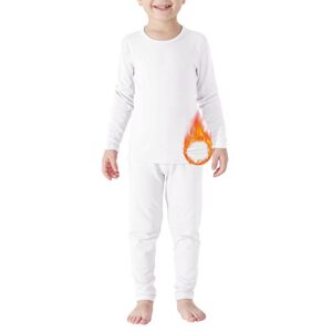 American Trends Boys Thermal Underwear Kids Long Johns Thermal Set Fleece Lined Base Layer Soft Warm Winter Thermals Sets for Toddler White 3T-4T