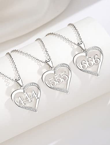 INFUSEU 444 Necklace Angel Number Sterling Silver Dainty Heart Pendant for Women Teen Trendy Numerology Jewelry Birthday Gifts for Girlfriend Daughter