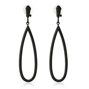 MUYAN Black Waterdrop Clip On Earrings for Women Non Piercing Long Tear Dangle Earrings Geometric Clip Drop Earrings for Women