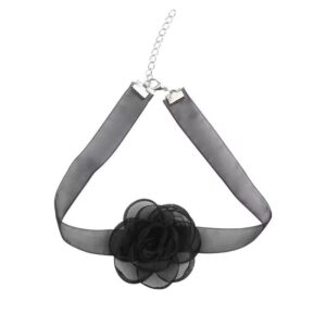 Todu Lace Flower Choker Necklace Bohemian Soft White Flower Tie Cravat Necklace Wedding Jewelry Gift For Women （1pc，Black）