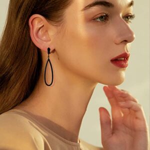 MUYAN Black Waterdrop Clip On Earrings for Women Non Piercing Long Tear Dangle Earrings Geometric Clip Drop Earrings for Women