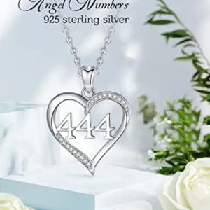 INFUSEU 444 Necklace Angel Number Sterling Silver Dainty Heart Pendant for Women Teen Trendy Numerology Jewelry Birthday Gifts for Girlfriend Daughter