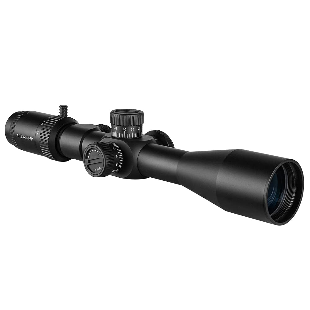 SPINA OPTICS 4-16x44 FFP First Focal Plane Riflescopes with Mil-dot Reticle and Parallax Adjustment, Waterproof, Fogproof Black Rifle Scope, 30mm Tube (with 11mm mounts)