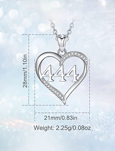 INFUSEU 444 Necklace Angel Number Sterling Silver Dainty Heart Pendant for Women Teen Trendy Numerology Jewelry Birthday Gifts for Girlfriend Daughter