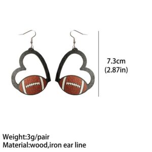 Zhang shine Wooden Sports Ball Earrings, Heart Drop Dangle Earring Baseball Basketball Volleyball Football Earrings Sports Fans Players Jewelry Valentine's Day for Women