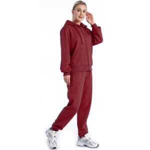 LeeHanTon Womens Sweat Suit 2 Piece Tracksuits Fleece Sherpa Lined Hoodie Sweatpants Warm Outfits Jogging Suits Sets LJS100 Wine XL