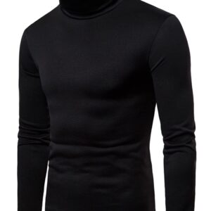 Men's Turtleneck Top Slim Fit Solid Base Thin Sweater Casual Long Sleeve Underwear Tops Male Cozy Blouse T-Shirt Black