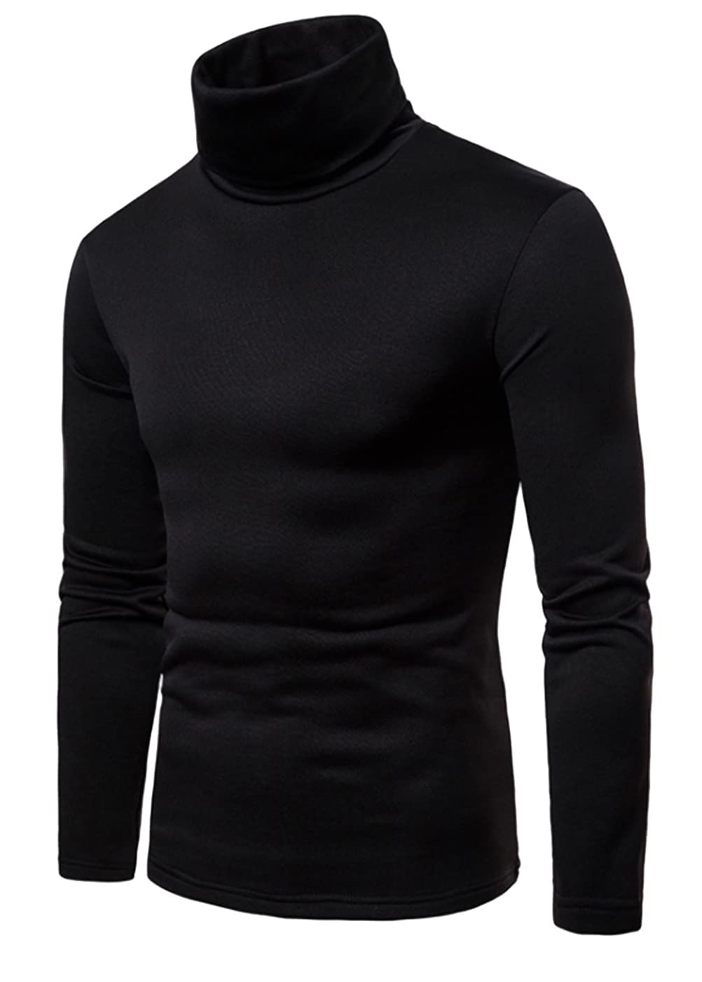 Men's Turtleneck Top Slim Fit Solid Base Thin Sweater Casual Long Sleeve Underwear Tops Male Cozy Blouse T-Shirt Black