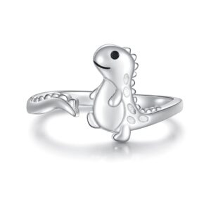 925 Sterling Silver Cow Cat Dinosaur Frog Butterfly Ring Adjustable Cute Cow Print Kitty Animal Lover Jewelry Gifts for Women Birthday (Dinosaur)