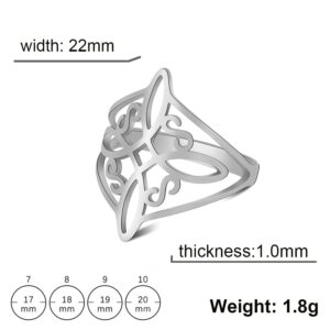 TEAMER Witches Knot Ring Stainless Steel Witchcraft Celtic Amulet Ring Geometric Celtic Knot Ring Vintage Jewelry For Women (8, Style 2 -Silver)