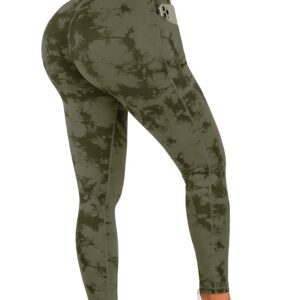 MOOSLOVER Women Corset High Waisted Leggings with Pockets Tummy Control Body Shaper Yoga Pants(S,#1 Army Green Tie-dye)