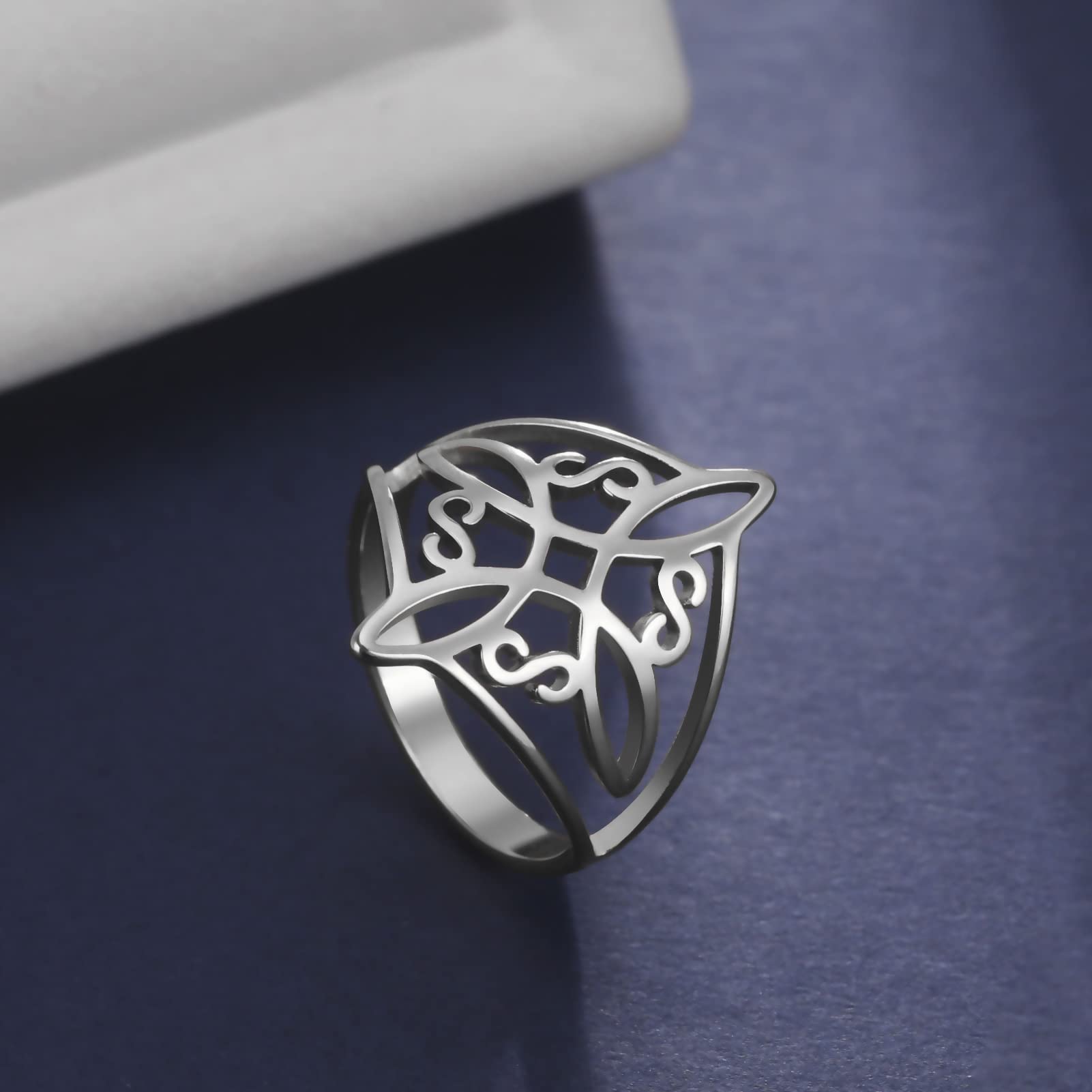 TEAMER Witches Knot Ring Stainless Steel Witchcraft Celtic Amulet Ring Geometric Celtic Knot Ring Vintage Jewelry For Women (8, Style 2 -Silver)