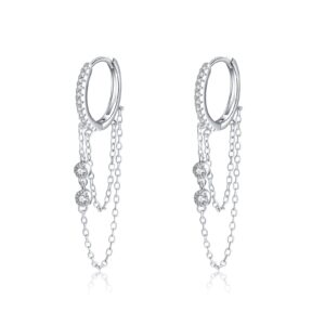 reffeer 925 sterling silver chain drop earrings hoop for women teen girls cz hoop chain earrings dangle (a-silver)