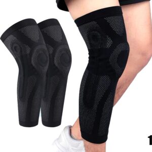 POKEAT 2Pcs Sports Lengthen Leg Compression Sleeve Knee Protector Non Slip Knee Brace Support for Joint Pain Relief and Injury Recovery,XL