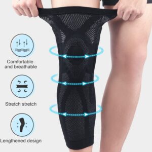 POKEAT 2Pcs Sports Lengthen Leg Compression Sleeve Knee Protector Non Slip Knee Brace Support for Joint Pain Relief and Injury Recovery,XL