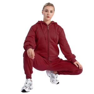 LeeHanTon Womens Sweat Suit 2 Piece Tracksuits Fleece Sherpa Lined Hoodie Sweatpants Warm Outfits Jogging Suits Sets LJS100 Wine XL