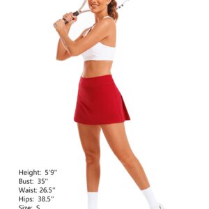 Stelle Women Tennis Skirt Golf Skorts Athletic High Waisted with Pockets Inner Shorts Sport Workout Pleated Pickleball(Red-Nylon-2,M)