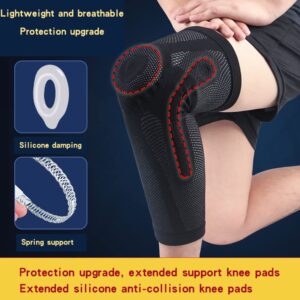 POKEAT 2Pcs Sports Lengthen Leg Compression Sleeve Knee Protector Non Slip Knee Brace Support for Joint Pain Relief and Injury Recovery,XL