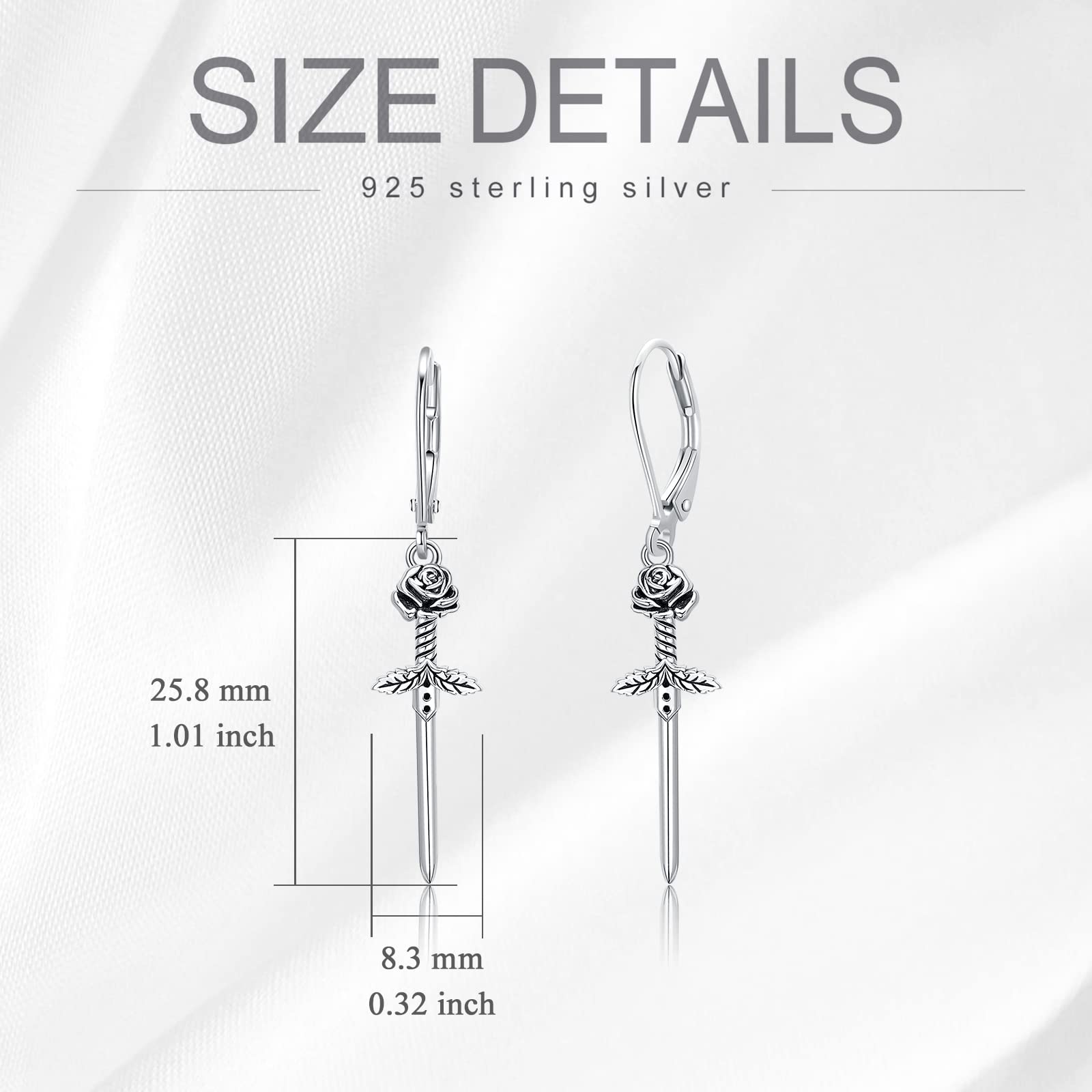 PELOVNY Christmas Gifts Gothic Sword Earrings 925 Sterling Silver Rose Dagger Earrings Drop Dangle Earrings for Women Friends