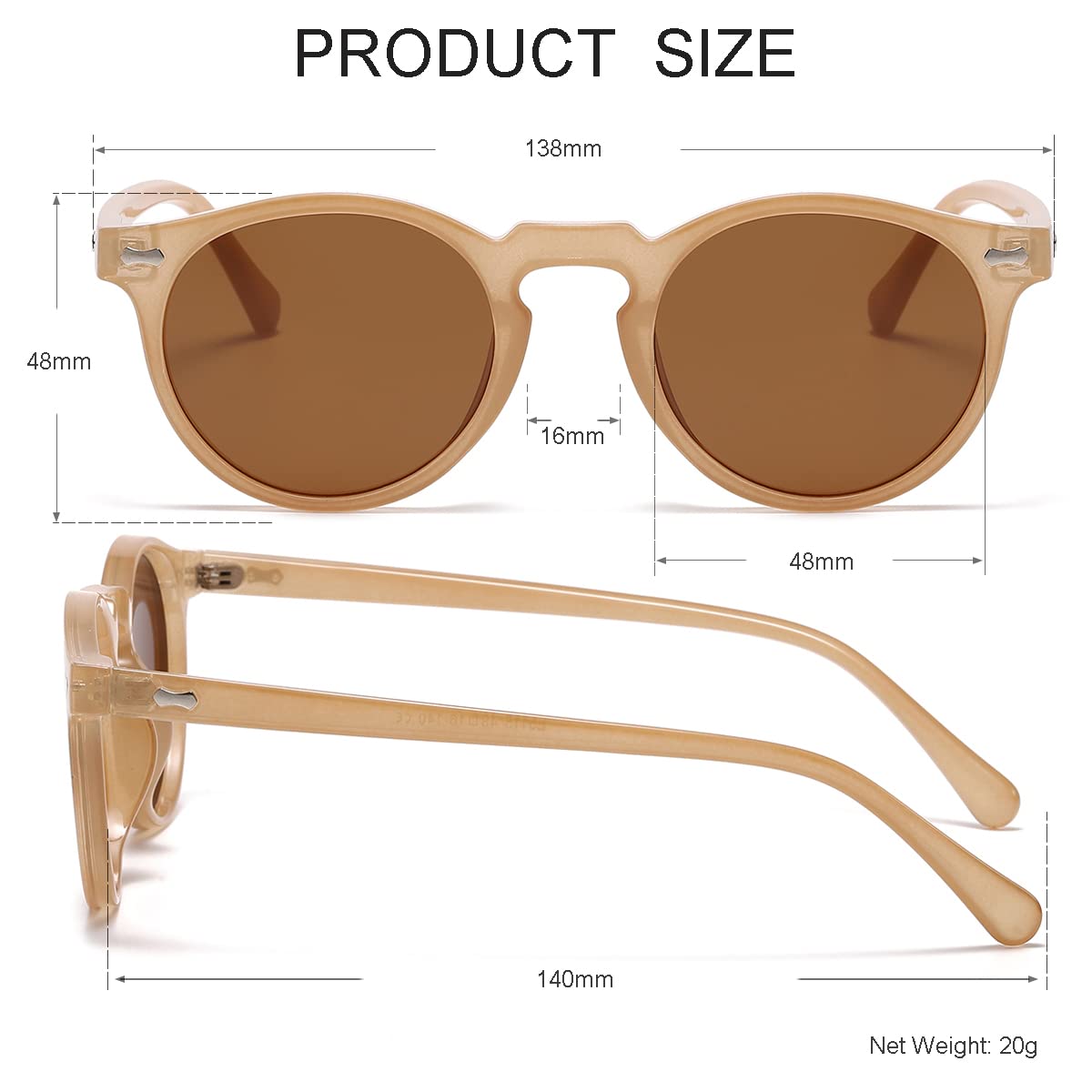 NIDOVIX Vintage Polarized Sunglasses for Men Women Round Retro Classic Fashion Eyewear UV400 Protection Sun Glasses (Amber/Brown)