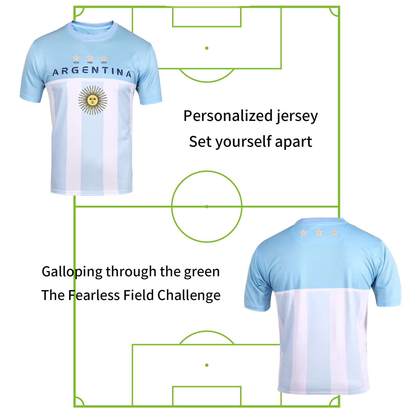 SINLEISI Argentina 2022 World Cup Fan Soccer Jersey (Argentina, Medium)