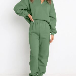 Prinbara Women 2 Piece Outfits Sweat Set 2024 Fall Oversized Sweatshirts Jogger Sweatpants Lounge Sets Tracksuit Dark Green Small