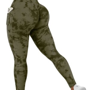 MOOSLOVER Women Corset High Waisted Leggings with Pockets Tummy Control Body Shaper Yoga Pants(S,#1 Army Green Tie-dye)