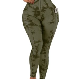 MOOSLOVER Women Corset High Waisted Leggings with Pockets Tummy Control Body Shaper Yoga Pants(S,#1 Army Green Tie-dye)