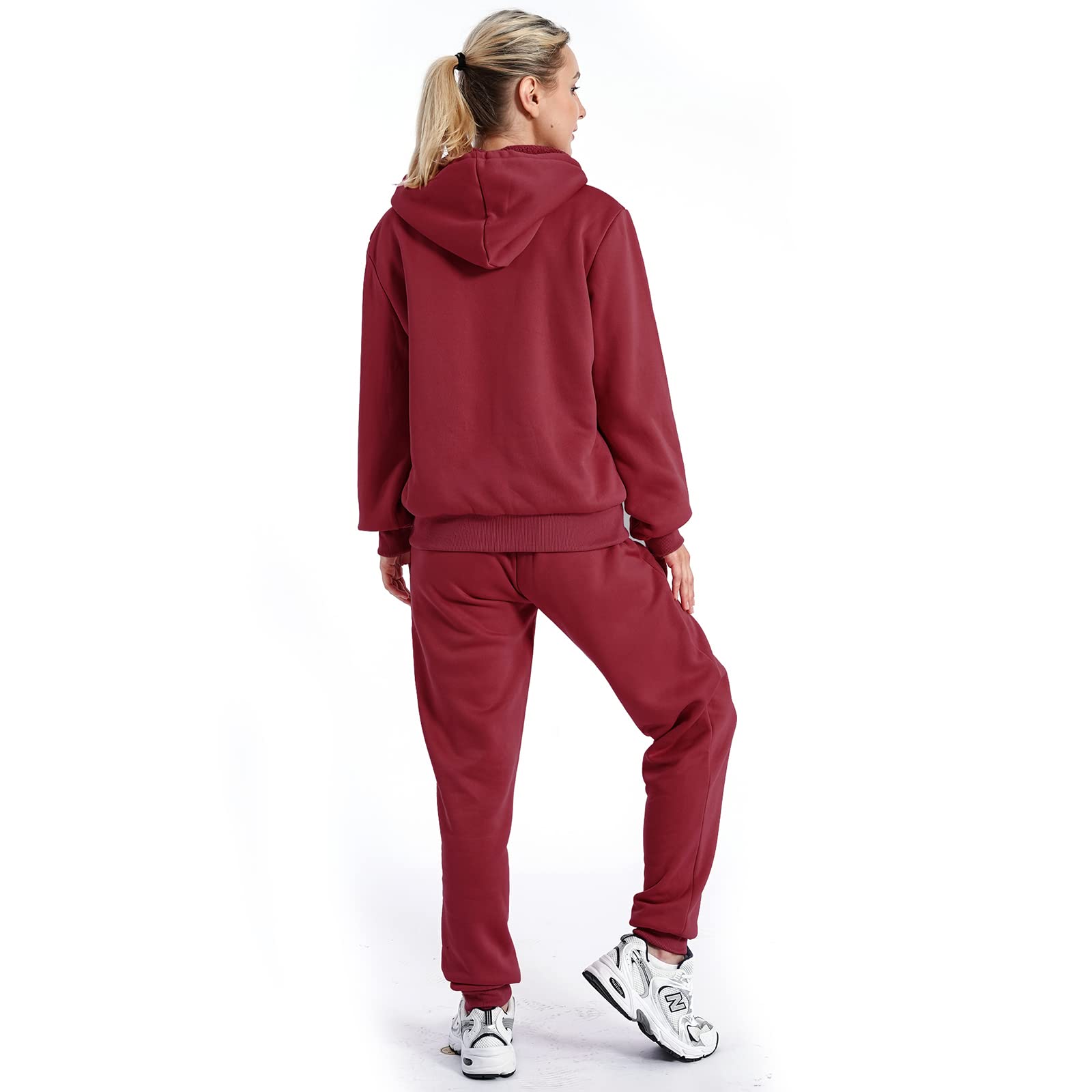 LeeHanTon Womens Sweat Suit 2 Piece Tracksuits Fleece Sherpa Lined Hoodie Sweatpants Warm Outfits Jogging Suits Sets LJS100 Wine XL