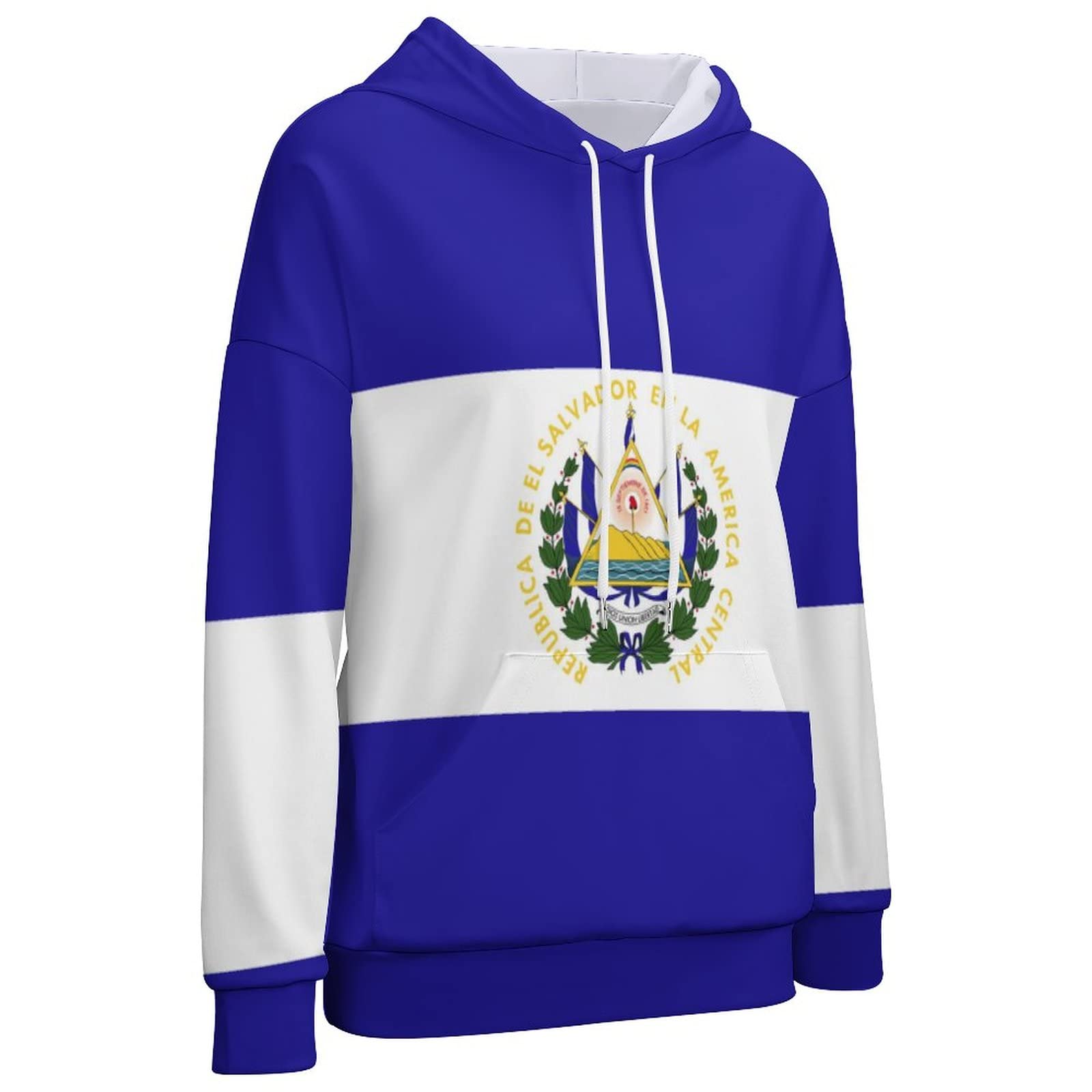 TAIZIYEAH Women's Long Sleeve Drop Shoulder El Salvador Flag Popular Cute Drawstring Hoodie Sweatshirt Womens Tops M