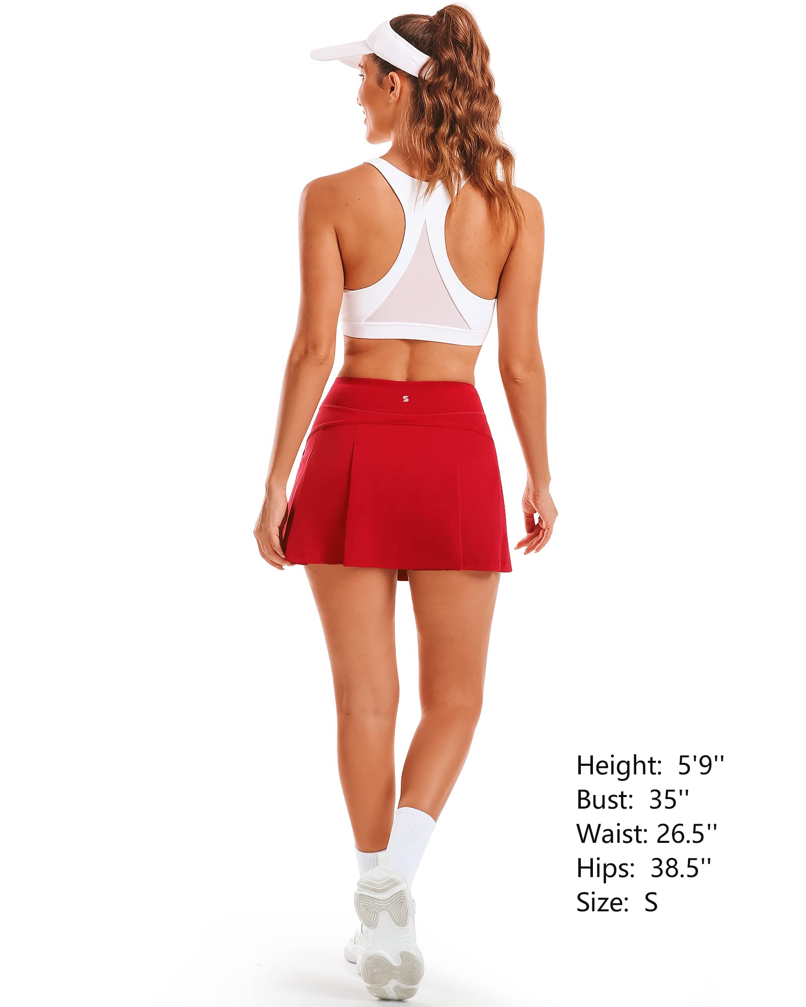 Stelle Women Tennis Skirt Golf Skorts Athletic High Waisted with Pockets Inner Shorts Sport Workout Pleated Pickleball(Red-Nylon-2,M)