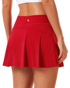 stelle women tennis skirt golf skorts athletic high waisted with pockets inner shorts sport workout pleated pickleball(red-nylon-2,m)